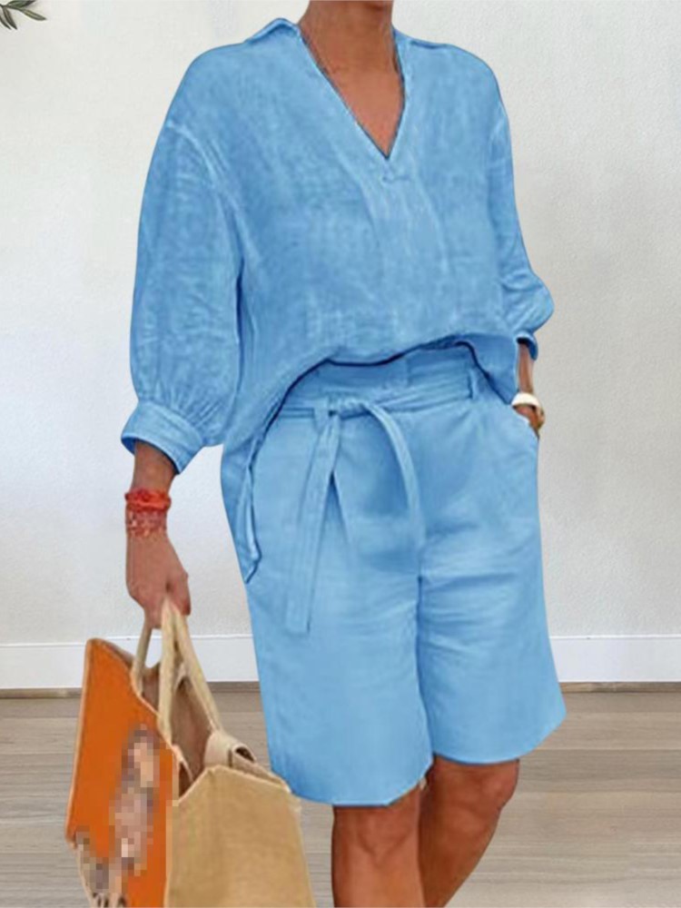 Linen Shirt Breathable - Setelan pakaian wanita katun Linen, setelan