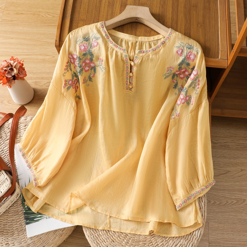 Blus Pakaian Wanita Gaya Cina  - Linen Shirt Breathable ulasan dan harga
