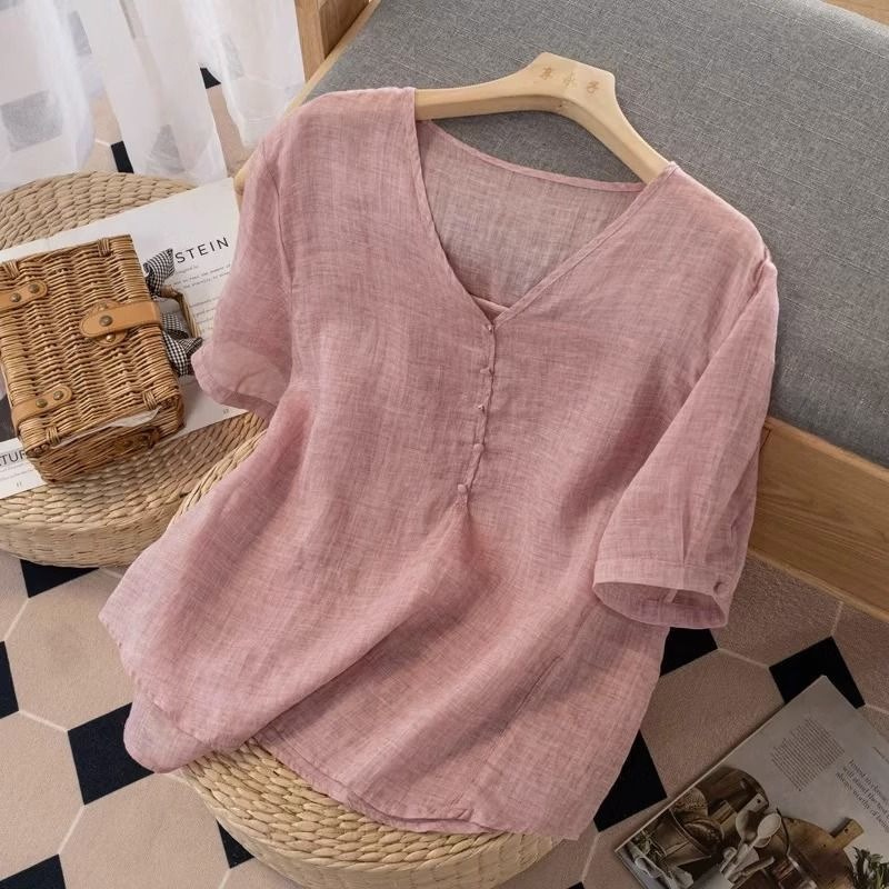 Kaos Wanita Berbahan Campuran  - Linen Shirt Breathable ulasan dan harga
