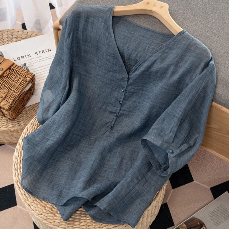 Kaos Wanita Berbahan Campuran  - Linen Shirt Breathable ulasan dan harga