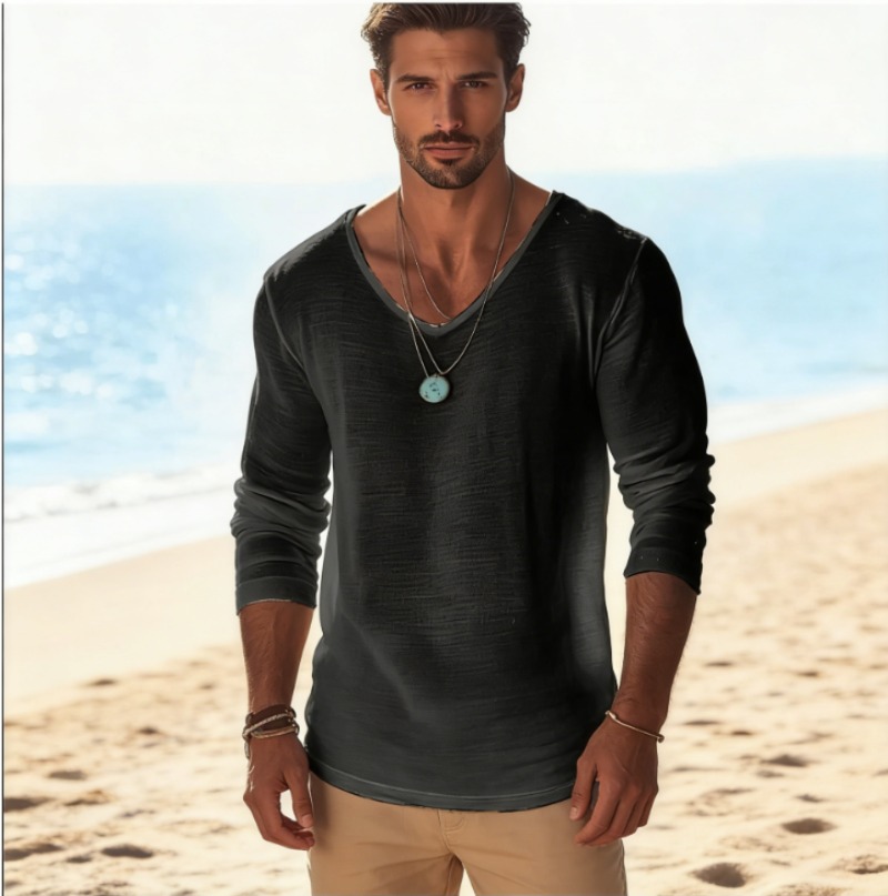 Kaos Lengan Panjang Pria Kasua - Linen Shirt Breathable ulasan dan harga